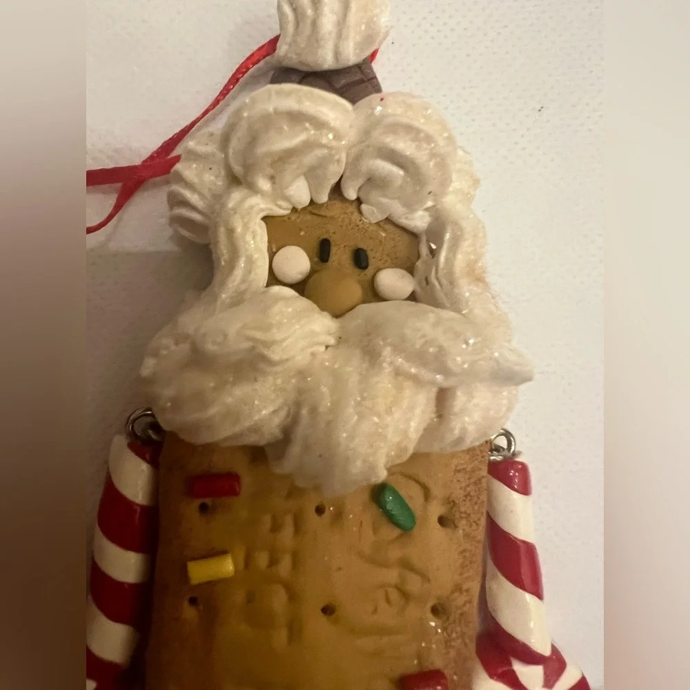 Set of 2 Santa gingerbread ornaments icing gumdrop crate & barrel peppermint